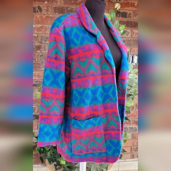 80s colorful aztec print fleece jacket - Picture 4 of 10